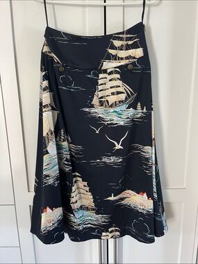 Leifnotes Size 4 Navy Sailboat Print A-Line Skirt with Side Zip & Front Pockets